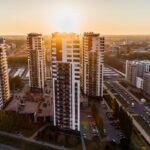High Angle Photography of High-rise Buildings Near Road during Golden Hour